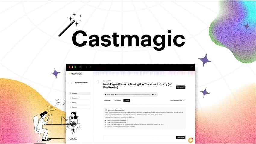 Castmagic Magic Chat interface for asking questions about a podcast recording