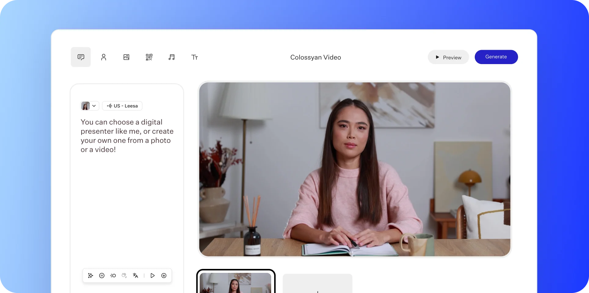 Colossyan avatar and scene creation interface