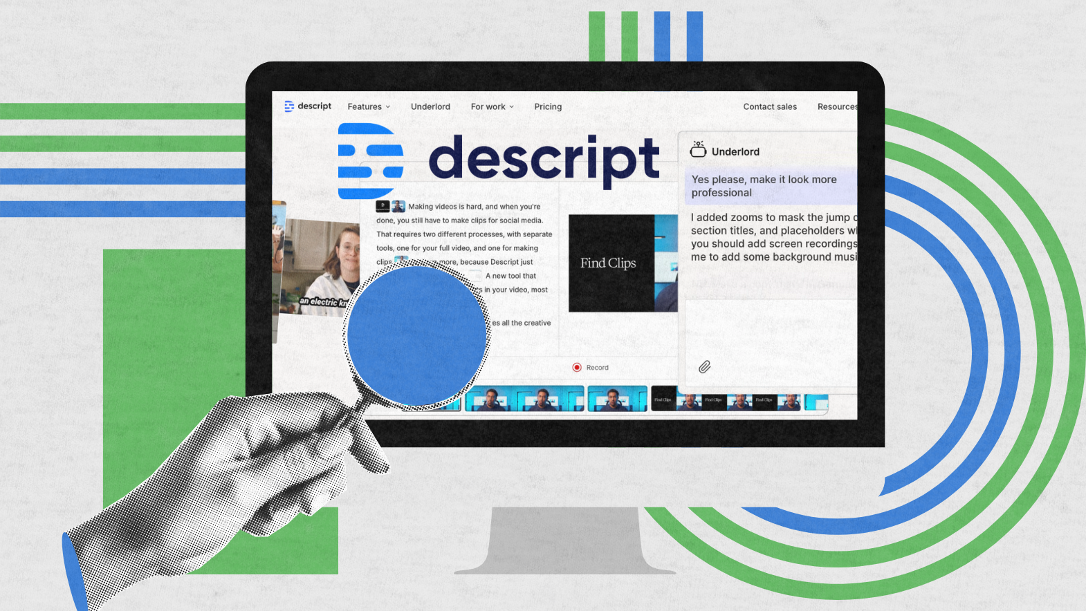 Descript editing workflow with the Underlord AI assistant