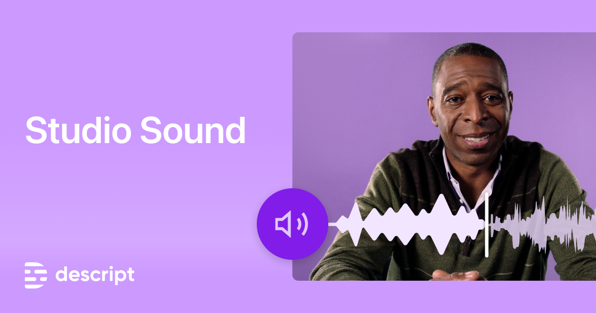 Descript Studio Sound graphic with a speaker and audio waveform