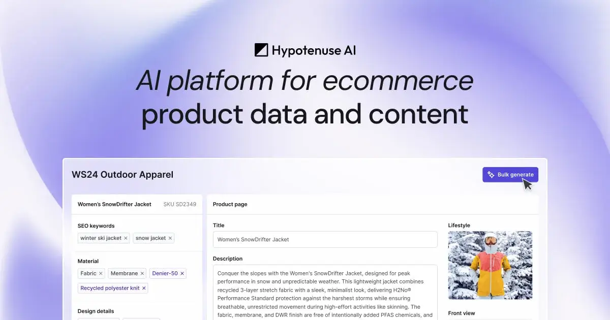 Hypotenuse AI ecommerce product content workspace