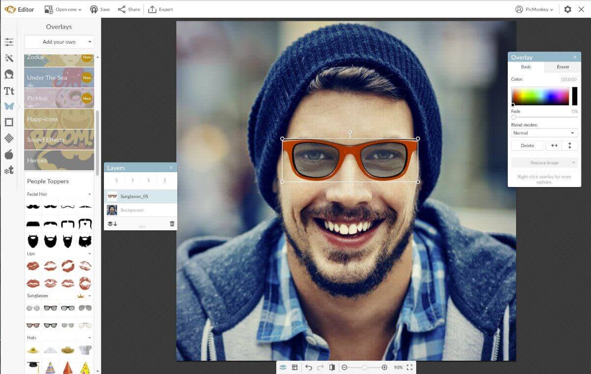 PicMonkey online photo editing workspace