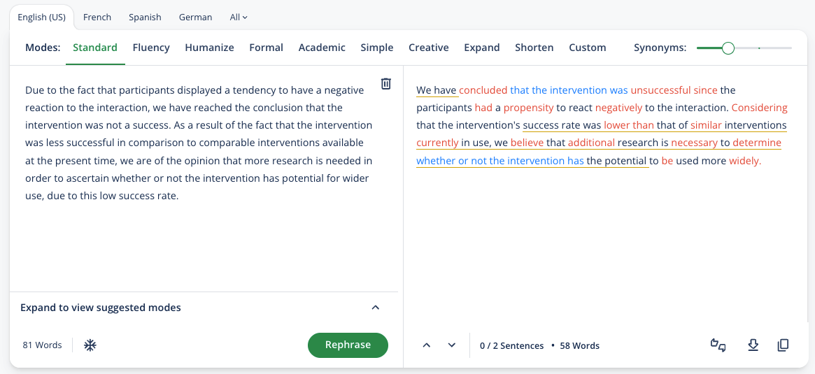 QuillBot writing tools and paraphrasing modes