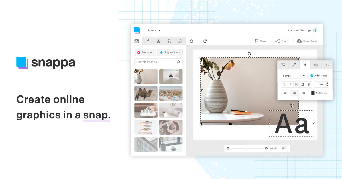 Snappa graphic design editor workspace