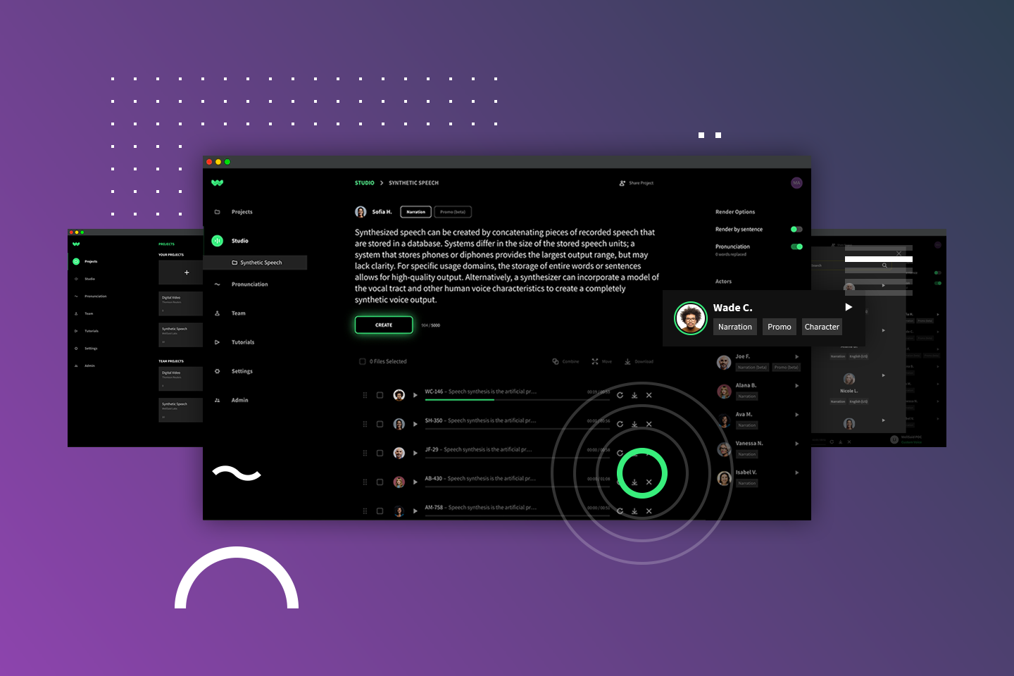 WellSaid Studio AI voice generation workspace