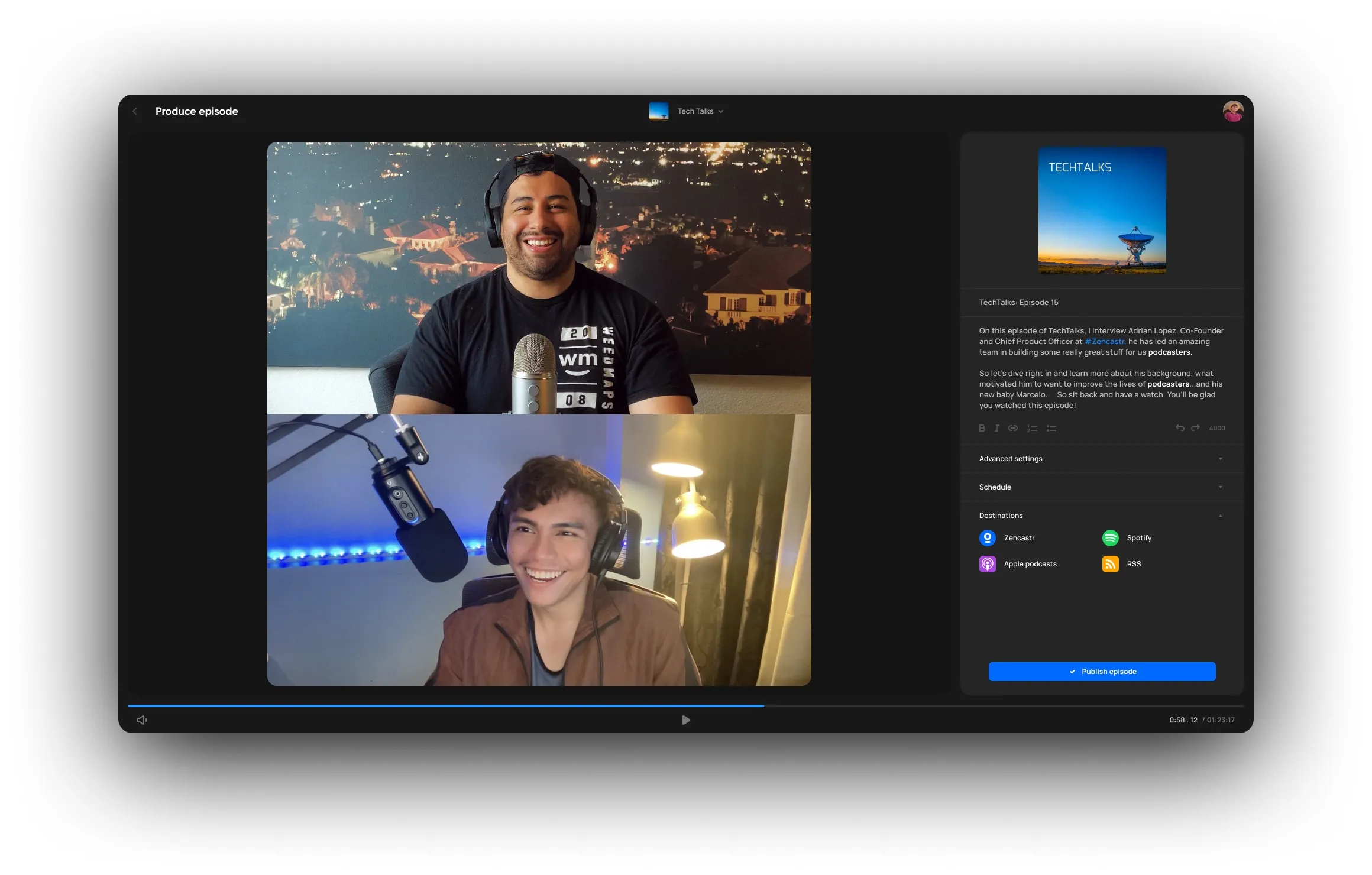 Zencastr remote podcast recording interface